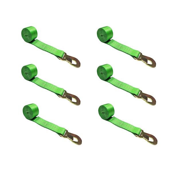 2" x 10' Wheel Lasso Lift Strap w/ Flat Snap Hook Tow Dolly Green, 6PK